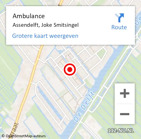 Locatie op kaart van de 112 melding: Ambulance Assendelft, Joke Smitsingel op 15 februari 2019 12:08
