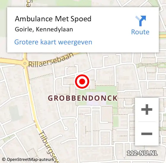 Locatie op kaart van de 112 melding: Ambulance Met Spoed Naar Goirle, Kennedylaan op 15 februari 2019 12:19