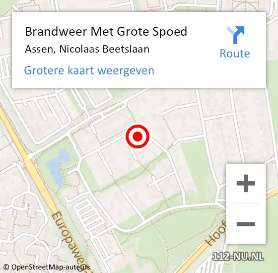 Locatie op kaart van de 112 melding: Brandweer Met Grote Spoed Naar Assen, Nicolaas Beetslaan op 23 maart 2014 18:38