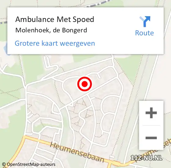 Locatie op kaart van de 112 melding: Ambulance Met Spoed Naar Molenhoek, de Bongerd op 15 februari 2019 14:52