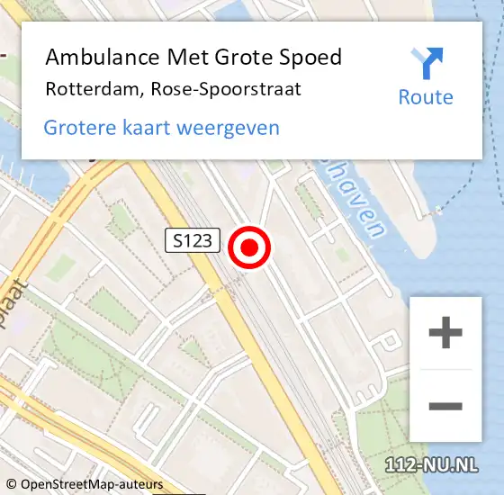 Locatie op kaart van de 112 melding: Ambulance Met Grote Spoed Naar Rotterdam, Rose-Spoorstraat op 23 maart 2014 18:51