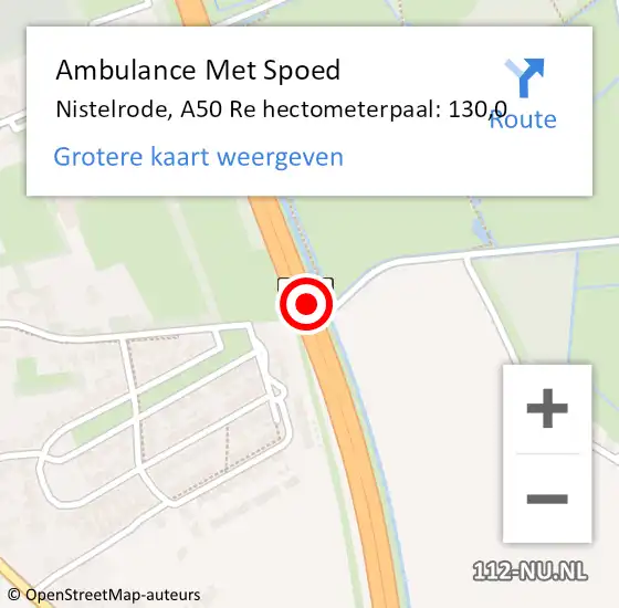 Locatie op kaart van de 112 melding: Ambulance Met Spoed Naar Nistelrode, A50 Re hectometerpaal: 130,0 op 15 februari 2019 16:06