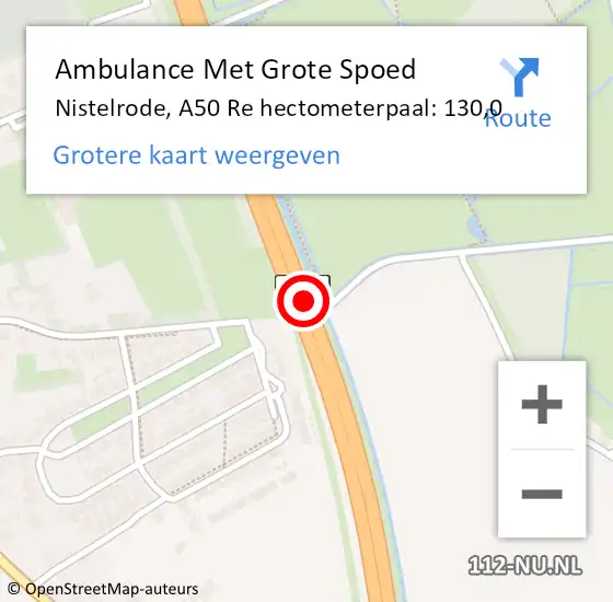 Locatie op kaart van de 112 melding: Ambulance Met Grote Spoed Naar Nistelrode, A50 Re hectometerpaal: 130,0 op 15 februari 2019 16:18