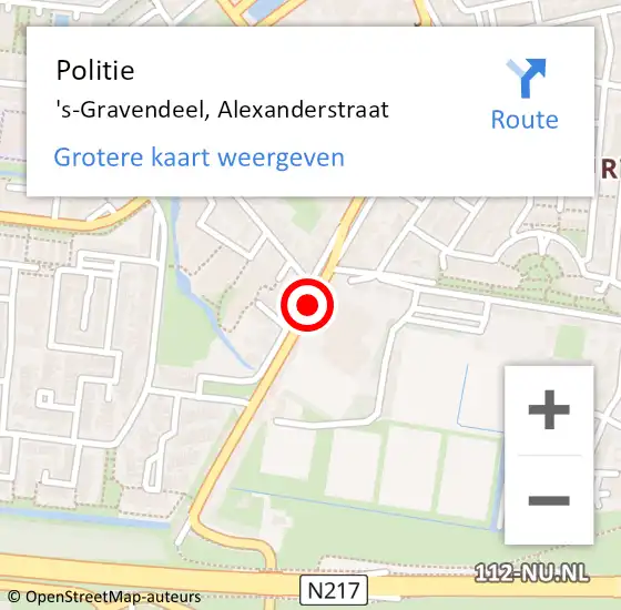 Locatie op kaart van de 112 melding: Politie 's-Gravendeel, Alexanderstraat op 15 februari 2019 16:18