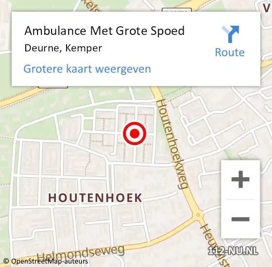 Locatie op kaart van de 112 melding: Ambulance Met Grote Spoed Naar Deurne, Kemper op 15 februari 2019 17:21