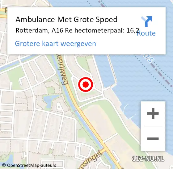 Locatie op kaart van de 112 melding: Ambulance Met Grote Spoed Naar Rotterdam, A16 Re hectometerpaal: 16,2 op 15 februari 2019 18:04