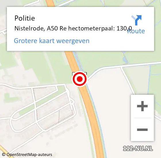 Locatie op kaart van de 112 melding: Politie Nistelrode, A50 Re hectometerpaal: 130,0 op 15 februari 2019 18:23
