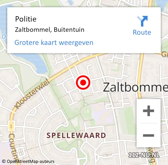 Locatie op kaart van de 112 melding: Politie Zaltbommel, Buitentuin op 15 februari 2019 18:52