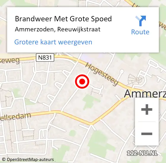 Locatie op kaart van de 112 melding: Brandweer Met Grote Spoed Naar Ammerzoden, Reeuwijkstraat op 15 februari 2019 19:06