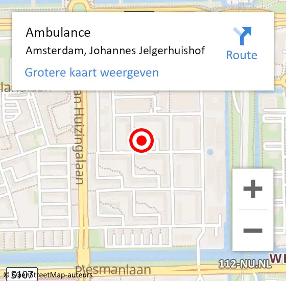 Locatie op kaart van de 112 melding: Ambulance Amsterdam, Johannes Jelgerhuishof op 15 februari 2019 19:14
