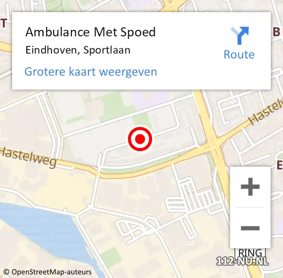 Locatie op kaart van de 112 melding: Ambulance Met Spoed Naar Eindhoven, Sportlaan op 15 februari 2019 20:04