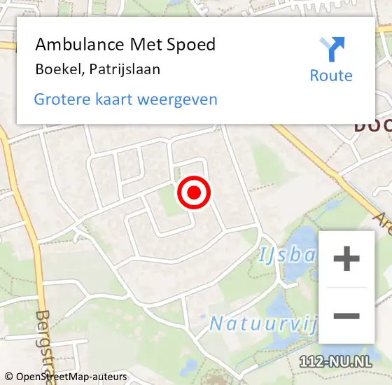 Locatie op kaart van de 112 melding: Ambulance Met Spoed Naar Boekel, Patrijslaan op 15 februari 2019 20:27