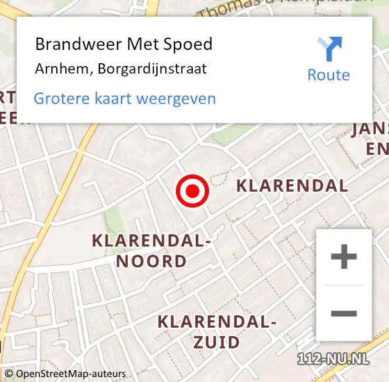 Locatie op kaart van de 112 melding: Brandweer Met Spoed Naar Arnhem, Borgardijnstraat op 15 februari 2019 20:43