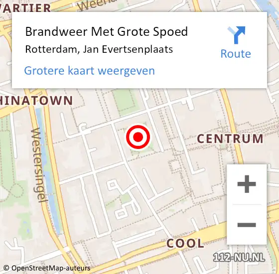 Locatie op kaart van de 112 melding: Brandweer Met Grote Spoed Naar Rotterdam, Jan Evertsenplaats op 15 februari 2019 21:13