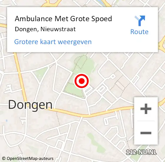 Locatie op kaart van de 112 melding: Ambulance Met Grote Spoed Naar Dongen, Nieuwstraat op 15 februari 2019 21:14