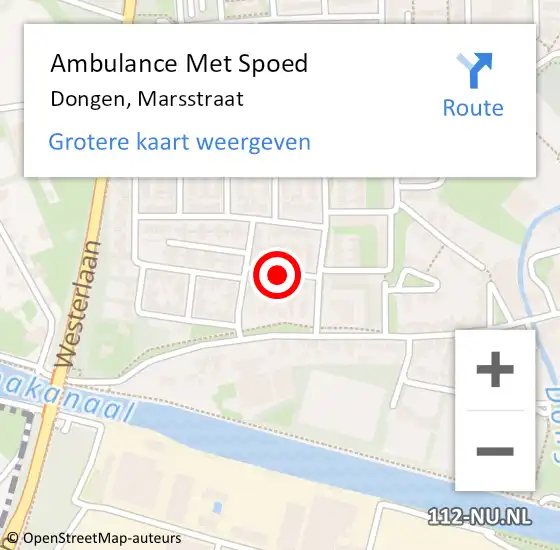 Locatie op kaart van de 112 melding: Ambulance Met Spoed Naar Dongen, Marsstraat op 15 februari 2019 22:46