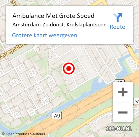 Locatie op kaart van de 112 melding: Ambulance Met Grote Spoed Naar Amsterdam, Krombekstraat op 15 februari 2019 22:52