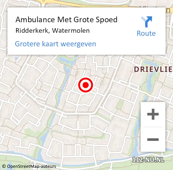Locatie op kaart van de 112 melding: Ambulance Met Grote Spoed Naar Ridderkerk, Watermolen op 15 februari 2019 23:09