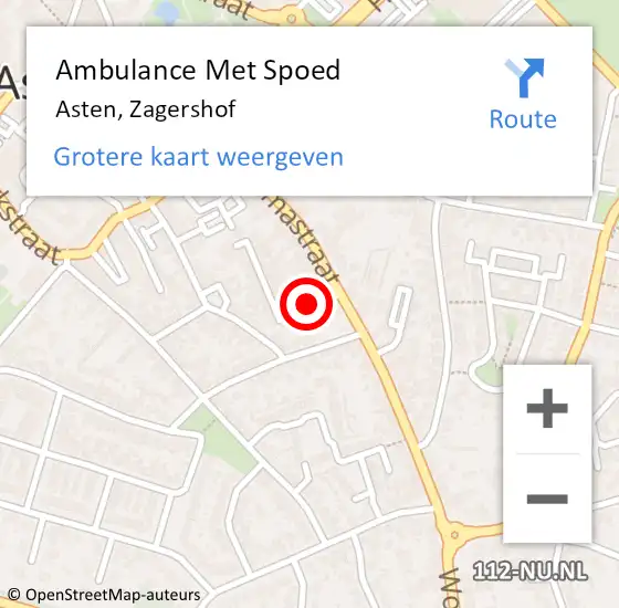 Locatie op kaart van de 112 melding: Ambulance Met Spoed Naar Asten, Zagershof op 16 februari 2019 06:08