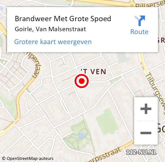 Locatie op kaart van de 112 melding: Brandweer Met Grote Spoed Naar Goirle, Van Malsenstraat op 16 februari 2019 07:28