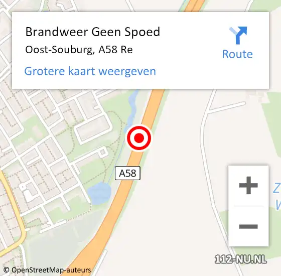 Locatie op kaart van de 112 melding: Brandweer Geen Spoed Naar Oost-Souburg, A58 Re op 16 februari 2019 09:28