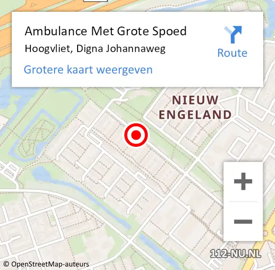 Locatie op kaart van de 112 melding: Ambulance Met Grote Spoed Naar Hoogvliet, Digna Johannaweg op 16 februari 2019 09:31