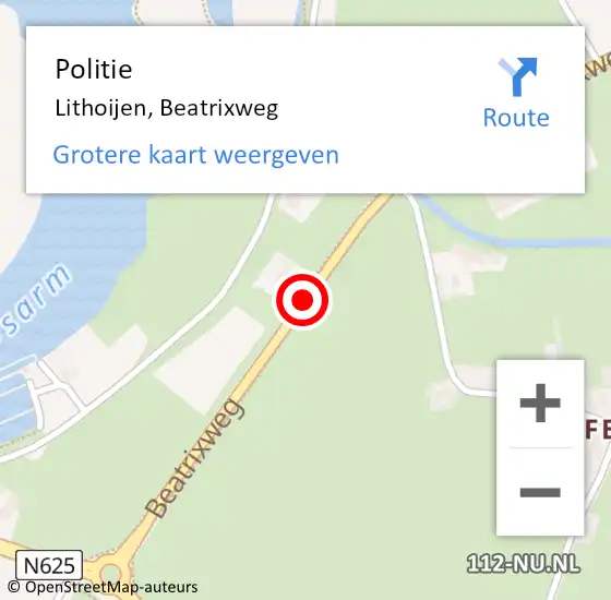 Locatie op kaart van de 112 melding: Politie Lithoijen, Beatrixweg op 16 februari 2019 12:25
