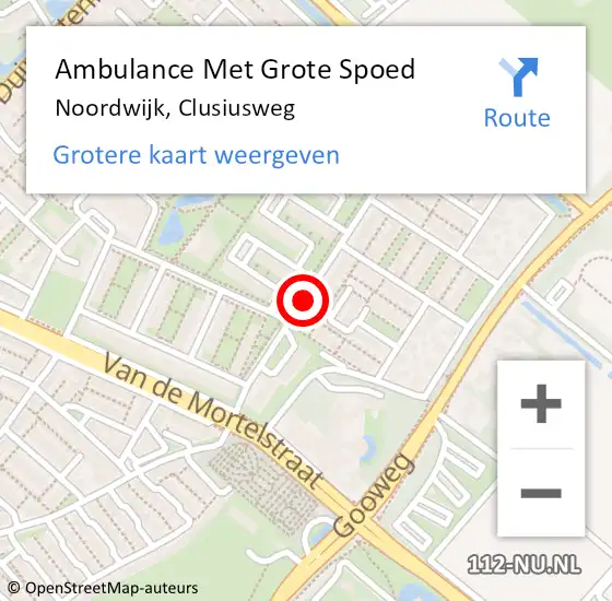 Locatie op kaart van de 112 melding: Ambulance Met Grote Spoed Naar Noordwijk, Clusiusweg op 16 februari 2019 12:59
