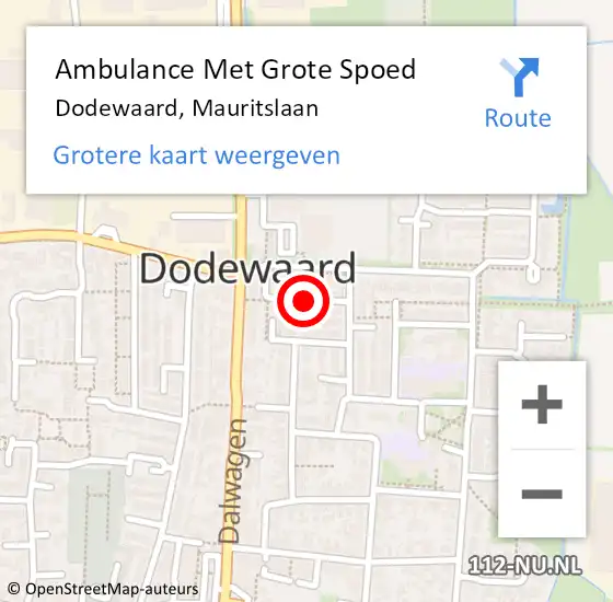 Locatie op kaart van de 112 melding: Ambulance Met Grote Spoed Naar Dodewaard, Mauritslaan op 16 februari 2019 13:04