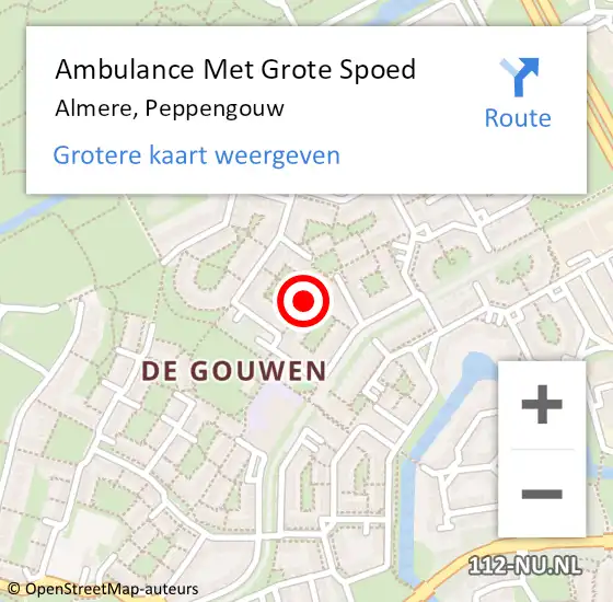 Locatie op kaart van de 112 melding: Ambulance Met Grote Spoed Naar Almere, Peppengouw op 16 februari 2019 13:09