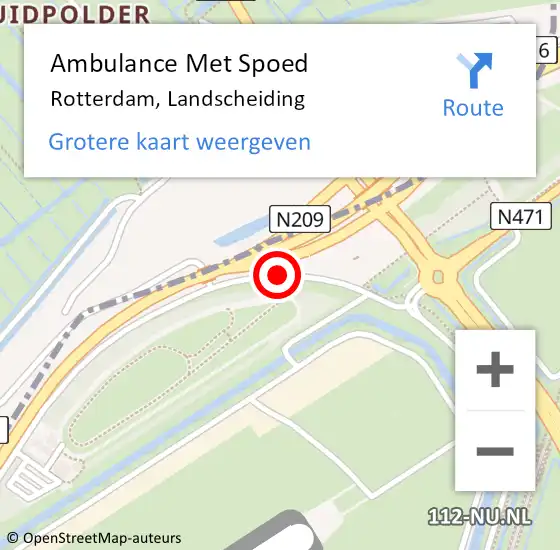 Locatie op kaart van de 112 melding: Ambulance Met Spoed Naar Rotterdam, Landscheiding op 16 februari 2019 13:22