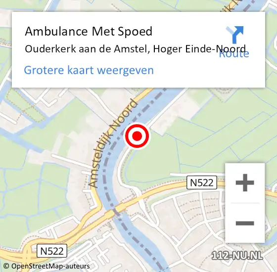 Locatie op kaart van de 112 melding: Ambulance Met Spoed Naar Ouderkerk aan de Amstel, Hoger Einde-Noord op 16 februari 2019 13:28