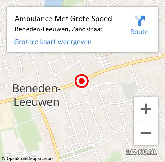 Locatie op kaart van de 112 melding: Ambulance Met Grote Spoed Naar Beneden-Leeuwen, Zandstraat op 16 februari 2019 13:43