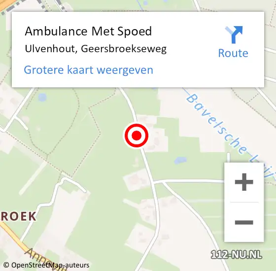 Locatie op kaart van de 112 melding: Ambulance Met Spoed Naar Ulvenhout, Geersbroekseweg op 16 februari 2019 15:00