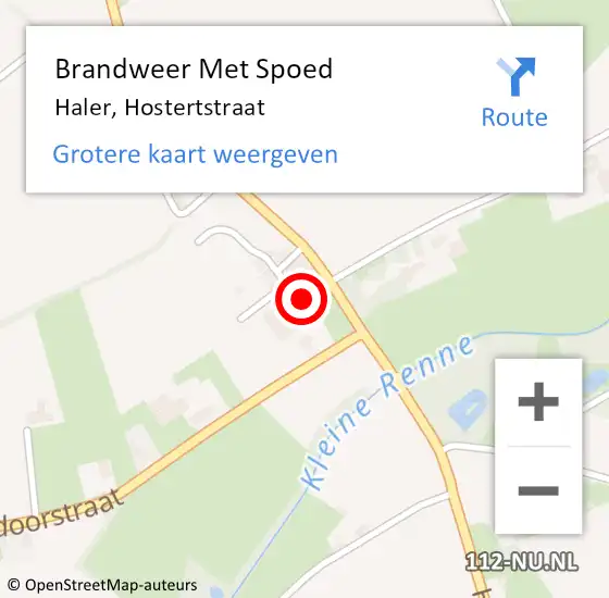 Locatie op kaart van de 112 melding: Brandweer Met Spoed Naar Haler, Hostertstraat op 16 februari 2019 15:01