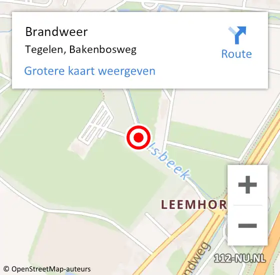 Locatie op kaart van de 112 melding: Brandweer Tegelen, Bakenbosweg op 16 februari 2019 15:05