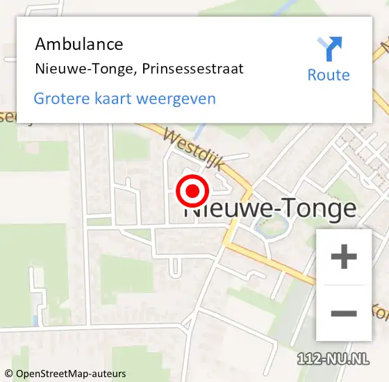 Locatie op kaart van de 112 melding: Ambulance Nieuwe-Tonge, Prinsessestraat op 16 februari 2019 15:20