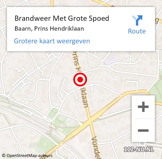 Locatie op kaart van de 112 melding: Brandweer Met Grote Spoed Naar Baarn, Prins Hendriklaan op 16 februari 2019 15:46