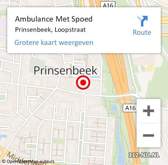 Locatie op kaart van de 112 melding: Ambulance Met Spoed Naar Prinsenbeek, Loopstraat op 16 februari 2019 16:08