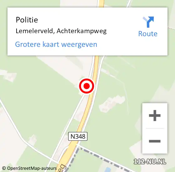 Locatie op kaart van de 112 melding: Politie Lemelerveld, Achterkampweg op 16 februari 2019 16:29