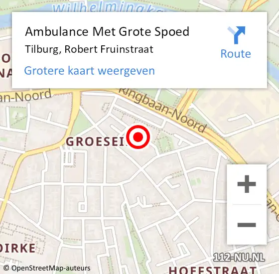 Locatie op kaart van de 112 melding: Ambulance Met Grote Spoed Naar Tilburg, Robert Fruinstraat op 23 maart 2014 21:32