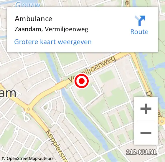 Locatie op kaart van de 112 melding: Ambulance Zaandam, Vermiljoenweg op 16 februari 2019 18:15