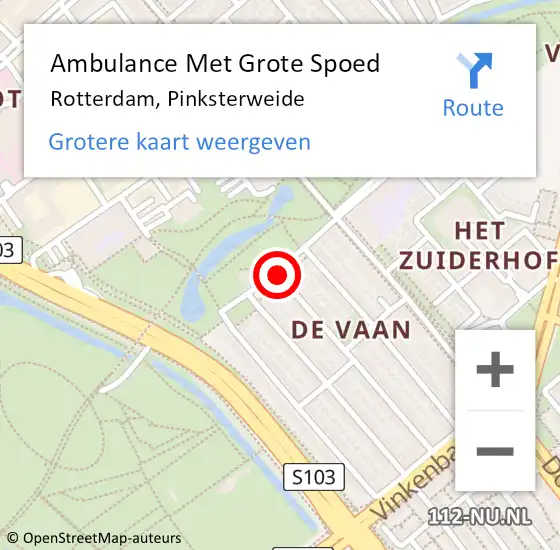 Locatie op kaart van de 112 melding: Ambulance Met Grote Spoed Naar Rotterdam, Pinksterweide op 16 februari 2019 19:33