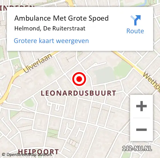 Locatie op kaart van de 112 melding: Ambulance Met Grote Spoed Naar Helmond, De Ruiterstraat op 16 februari 2019 19:42