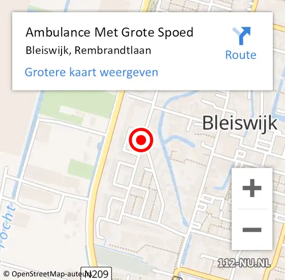 Locatie op kaart van de 112 melding: Ambulance Met Grote Spoed Naar Bleiswijk, Rembrandtlaan op 16 februari 2019 19:59