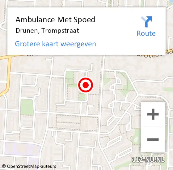 Locatie op kaart van de 112 melding: Ambulance Met Spoed Naar Drunen, Trompstraat op 16 februari 2019 21:50