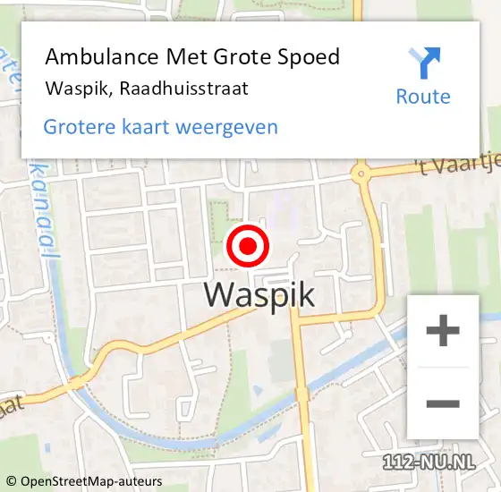 Locatie op kaart van de 112 melding: Ambulance Met Grote Spoed Naar Waspik, Raadhuisstraat op 16 februari 2019 22:13
