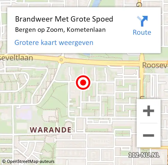 Locatie op kaart van de 112 melding: Brandweer Met Grote Spoed Naar Bergen op Zoom, Kometenlaan op 16 februari 2019 22:19