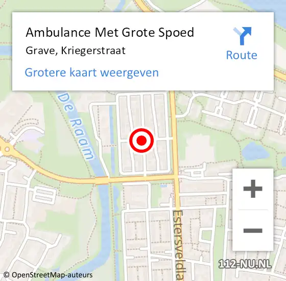 Locatie op kaart van de 112 melding: Ambulance Met Grote Spoed Naar Grave, Kriegerstraat op 16 februari 2019 23:08