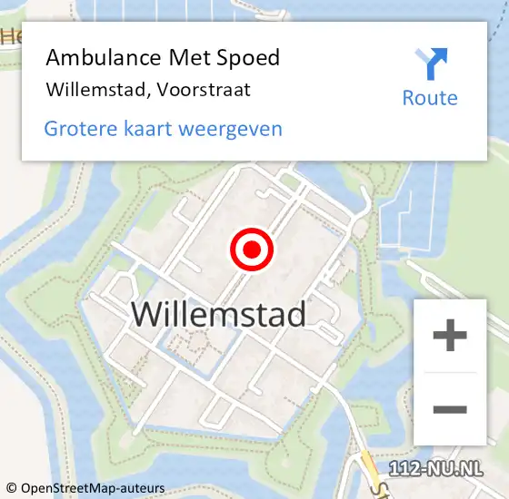 Locatie op kaart van de 112 melding: Ambulance Met Spoed Naar Willemstad, Voorstraat op 16 februari 2019 23:17
